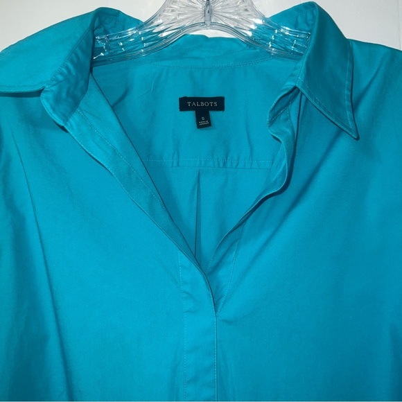Talbots Popover V-Neck Tunic Top Coastal Preppy Casual Nautical Size S Teal Blue - Picture 4 of 9
